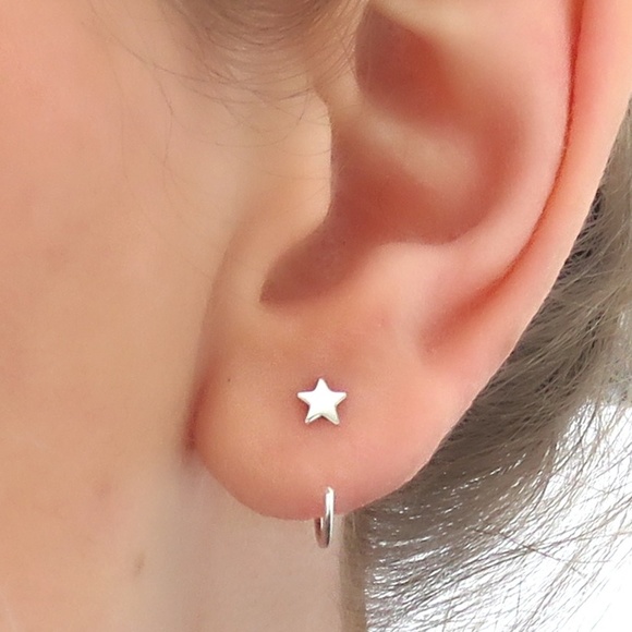 J. C. Jewelry Jewelry - Tiny Star Hoop Earrings - Sleeper Hoops - 925 Sterling Silver Stud Earrings NWT